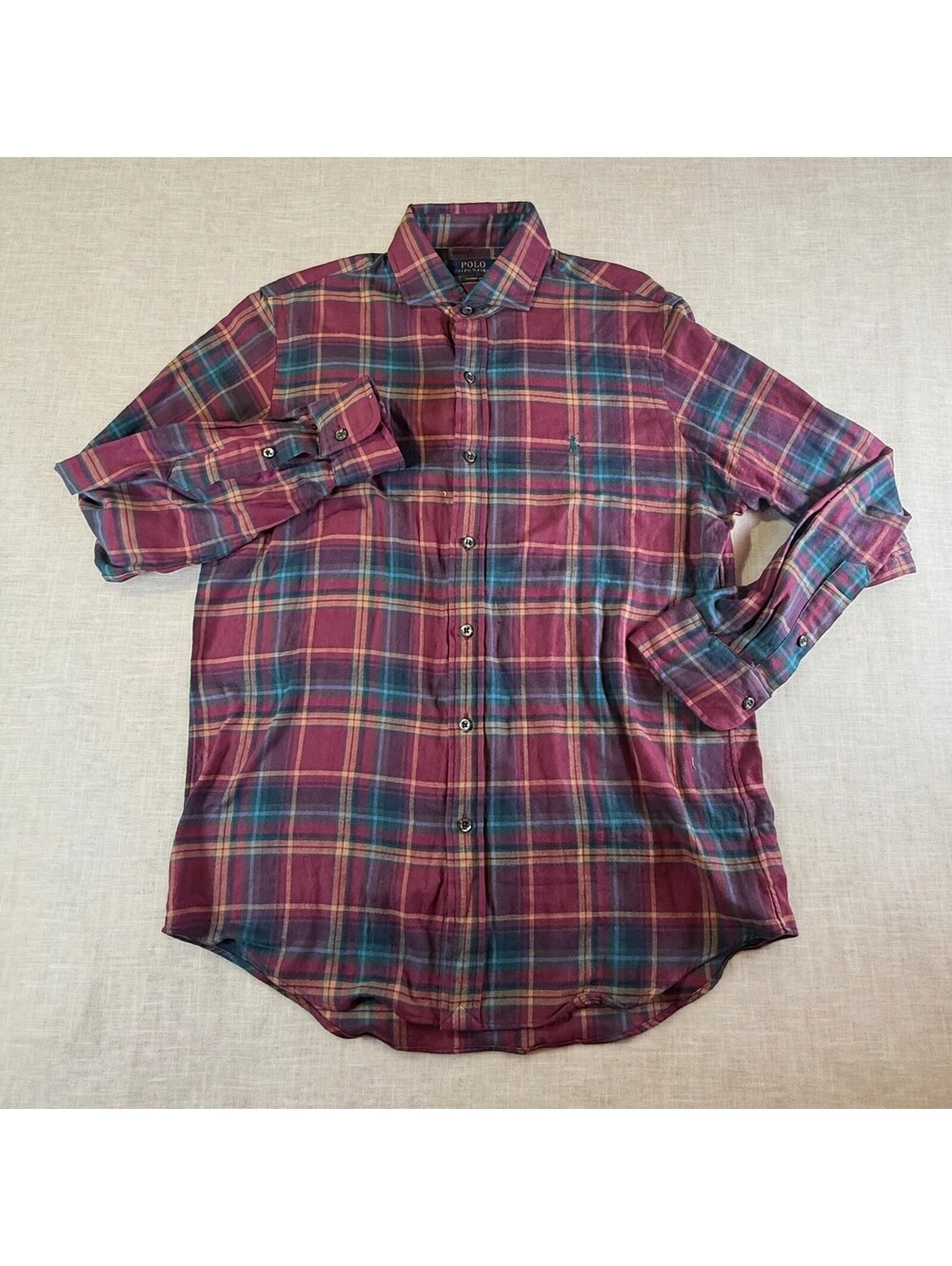 Polo Ralph Lauren Plaid Shirt Men's M Red Maroon Classic Fit Long Sleeve